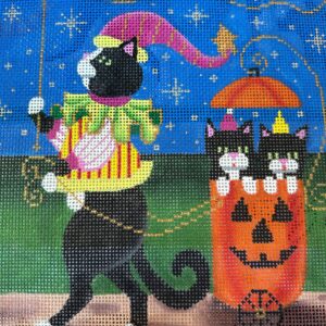 Brenda Stofft Black Cat Pulling Pumpkin Cart with Babies B-206